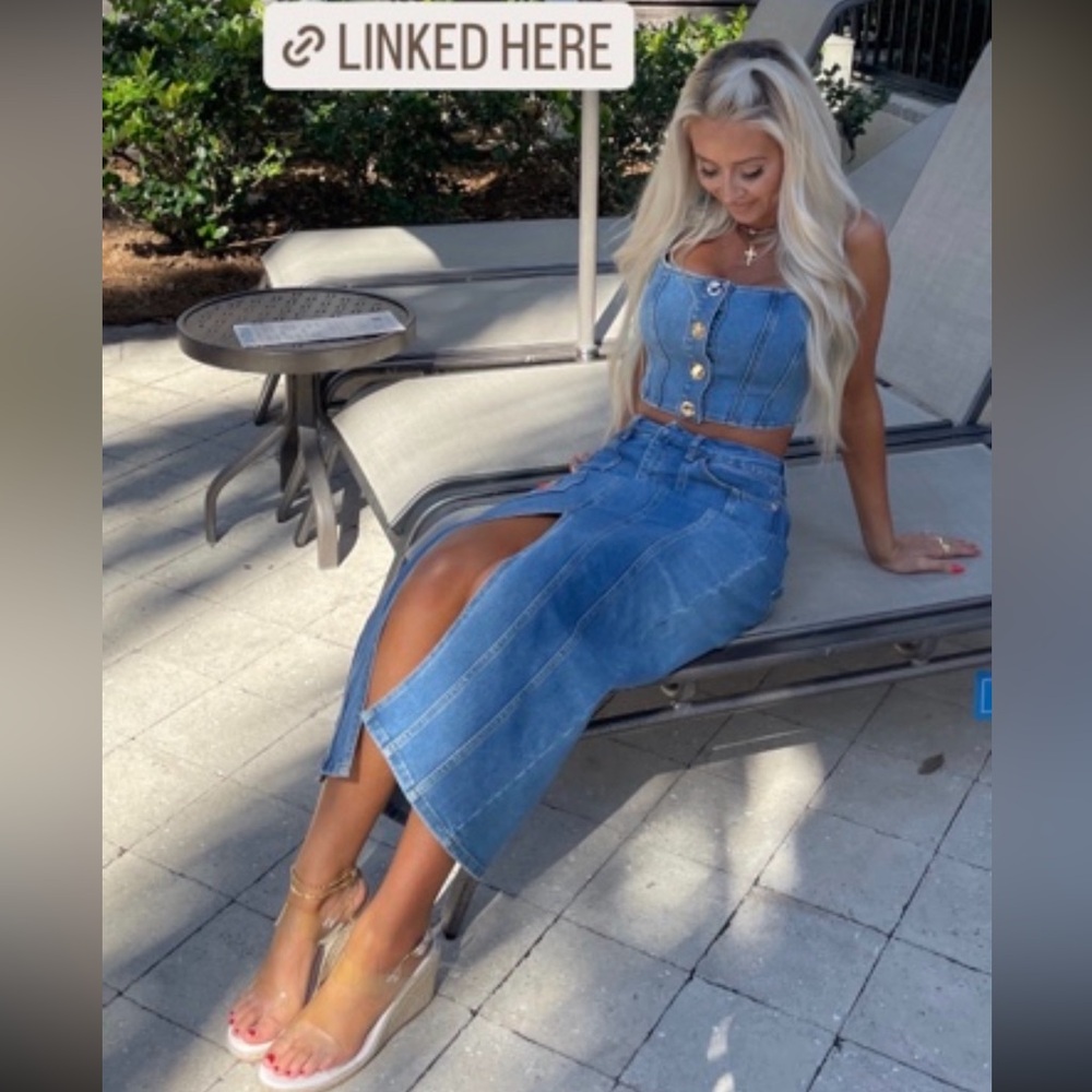 House of Harlow 1960 Blue Denim Skirt Set